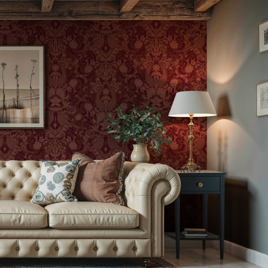 Bold & Warm-Tone Floral Wallpaper: Rich Blooms in Red, Mustard & Plum