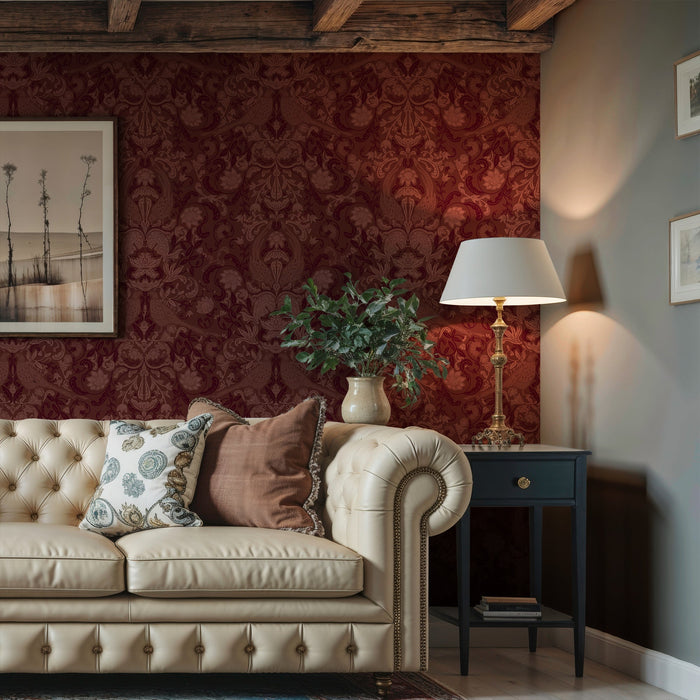 Bold & Warm-Tone Floral Wallpaper: Rich Blooms in Red, Mustard & Plum