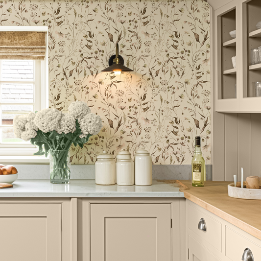 Brown wild flower and leaf wallpaper by Claret & Key