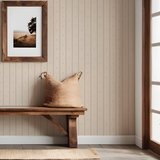 Beige Stripes & Flowers Wallpaper by Claret & Key