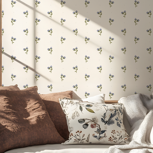 Blue Delicate Floral Wallpaper by Claret & Key