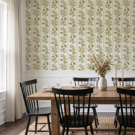 Delilah Spring in dining room with black chairs