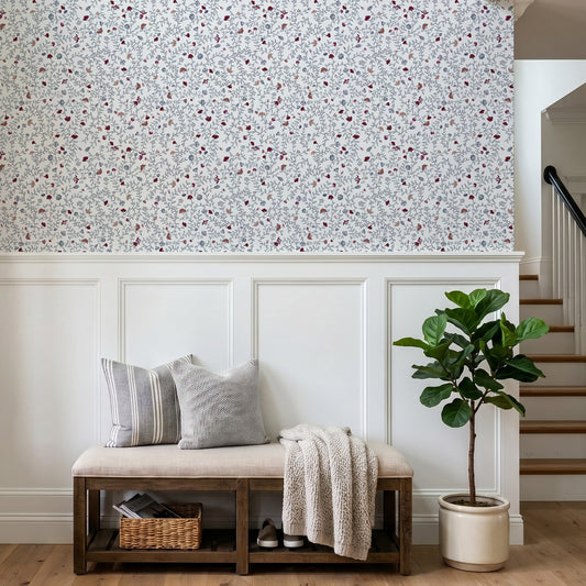 Elizabeth Winter in Hallway with padded bench