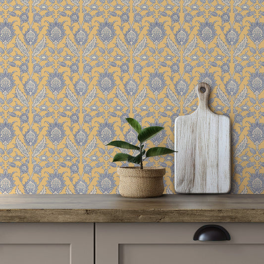 Emile Spring with Beige kitchen worktop and wooden chopping board and plant