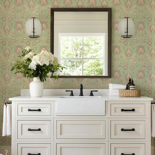 Emile Summer with White wooden bathroom unit and white flowers