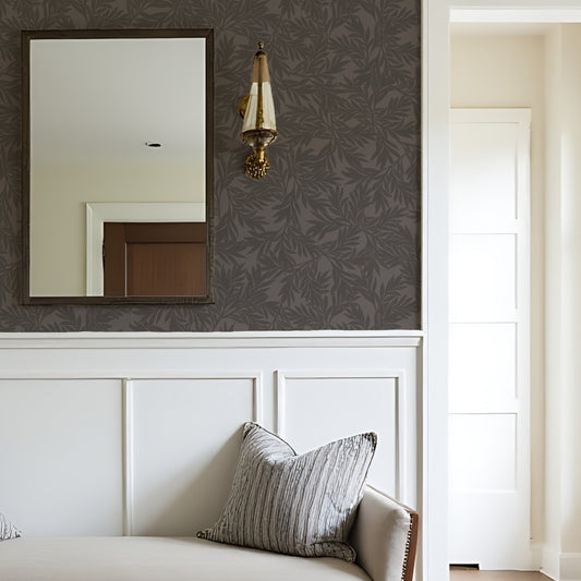 Dark Hand drawn leaves wallpaper by Claret & Key