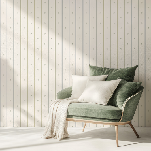 Green Stripes & Flowers Wallpaper by Claret & Key