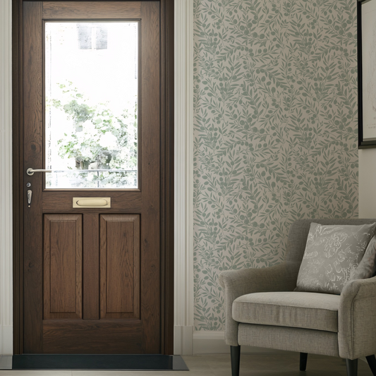 Pale Blue Olive Branch Wallpaper by Claret & Key