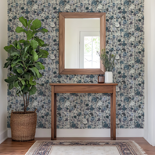 Blue & White Striped Floral Wallpaper by Claret & Key