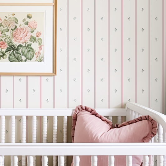 Pink Stripes & Flowers Wallpaper by Claret & Key