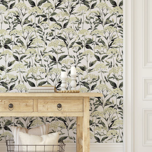 Green hydrangeas wallpaper by Claret & Key