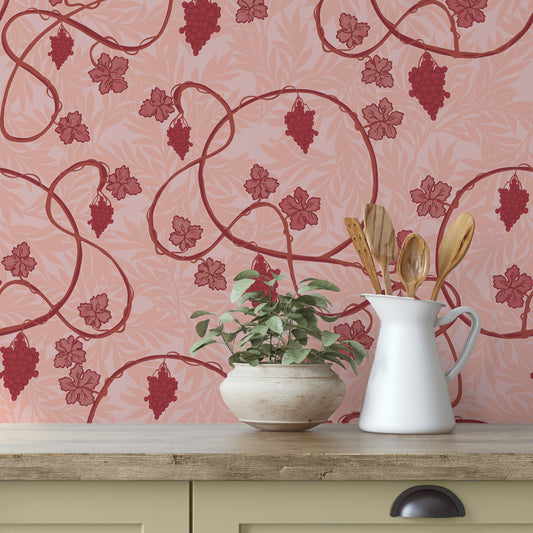 Red & Pink Grape Vine Wallpaper by Claret & Key