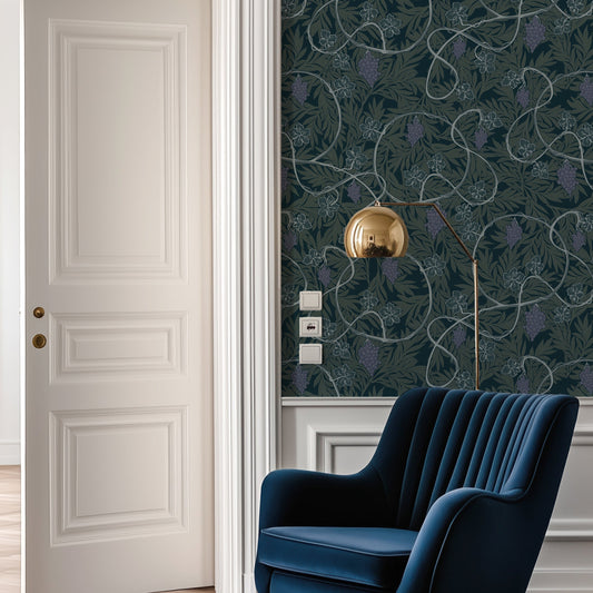 Blue & Green Grape Vine Wallpaper by Claret & Key