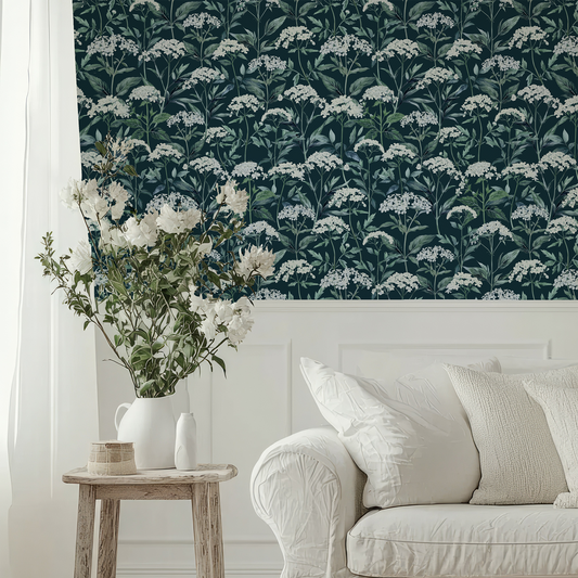 Dark blue hydrangeas wallpaper by Claret & Key