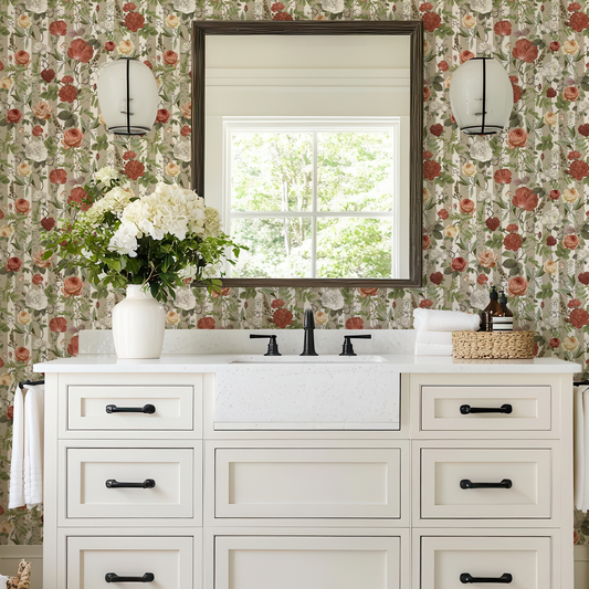 Green Striped Floral Wallpaper by Claret & Key