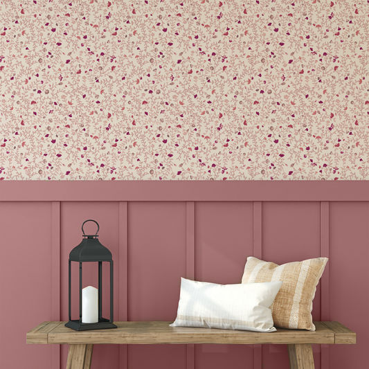 Red & Pink watercolour Flower and leaves wallpaper by Claret & Key