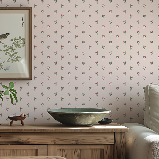 Pink & Green Delicate Floral Wallpaper by Claret & Key