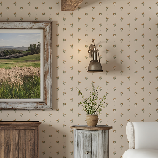 Beige Delicate Floral Wallpaper by Claret & Key