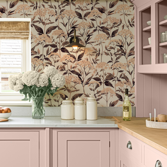Brown hydrangeas wallpaper by Claret & Key