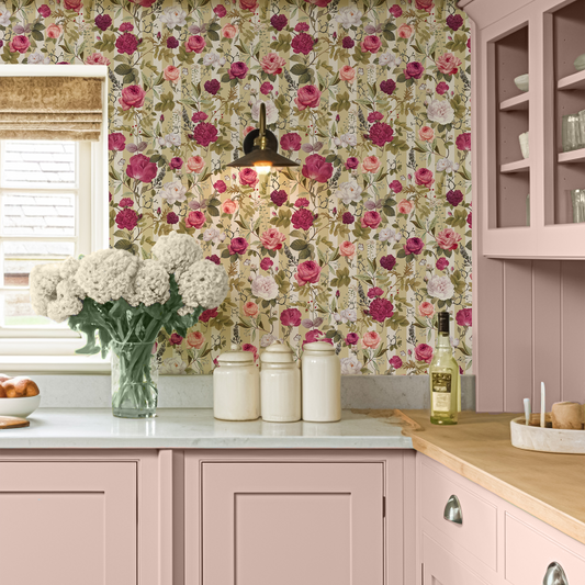 Pink & Green Striped Floral Wallpaper by Claret & Key